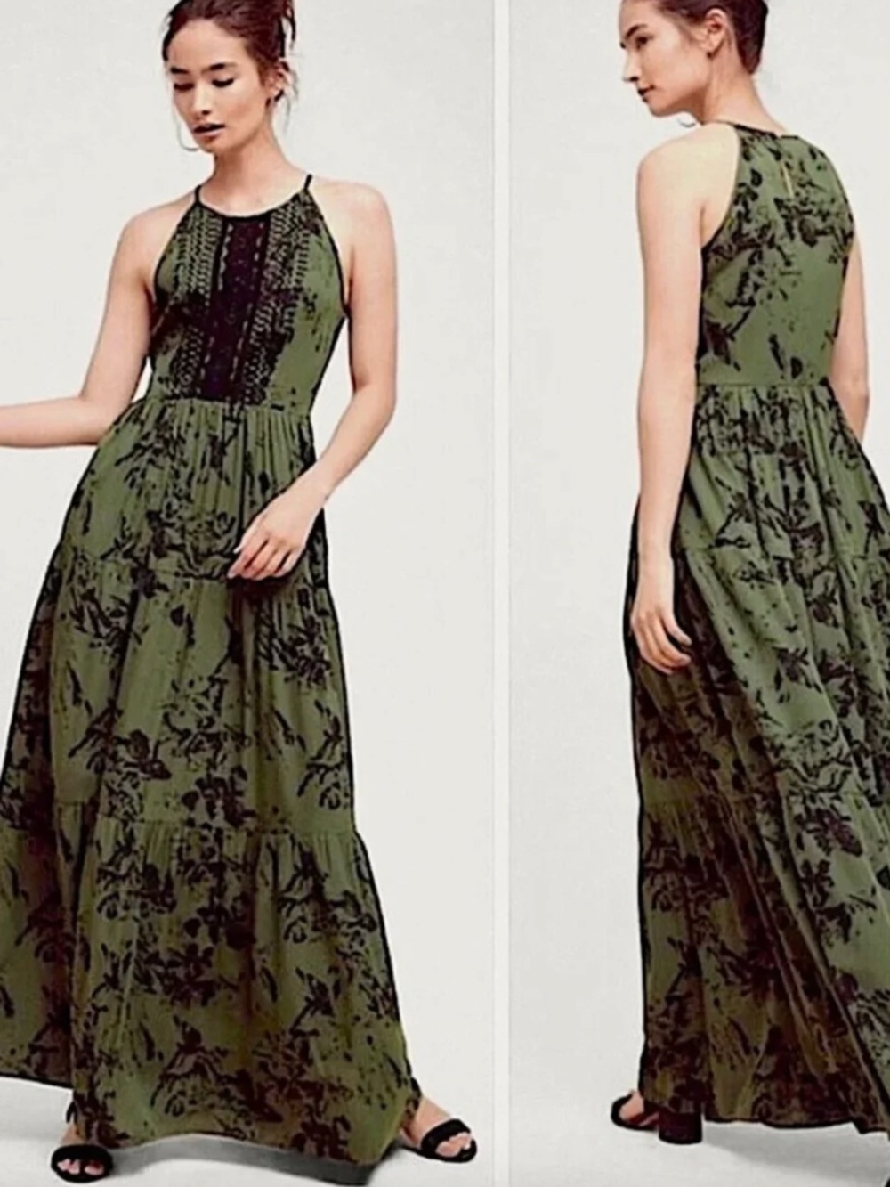 ANTHROPOLOGIE Ranna Gill Green Halter Maxi Dress